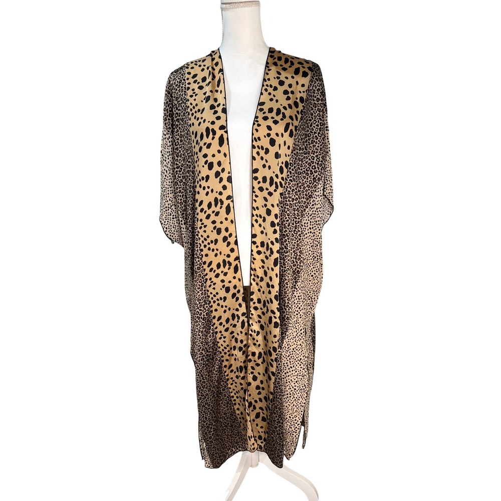 Womens Leopard Cheetah Print Kimono Duster‎ Open Front Maxi Long 2XL
